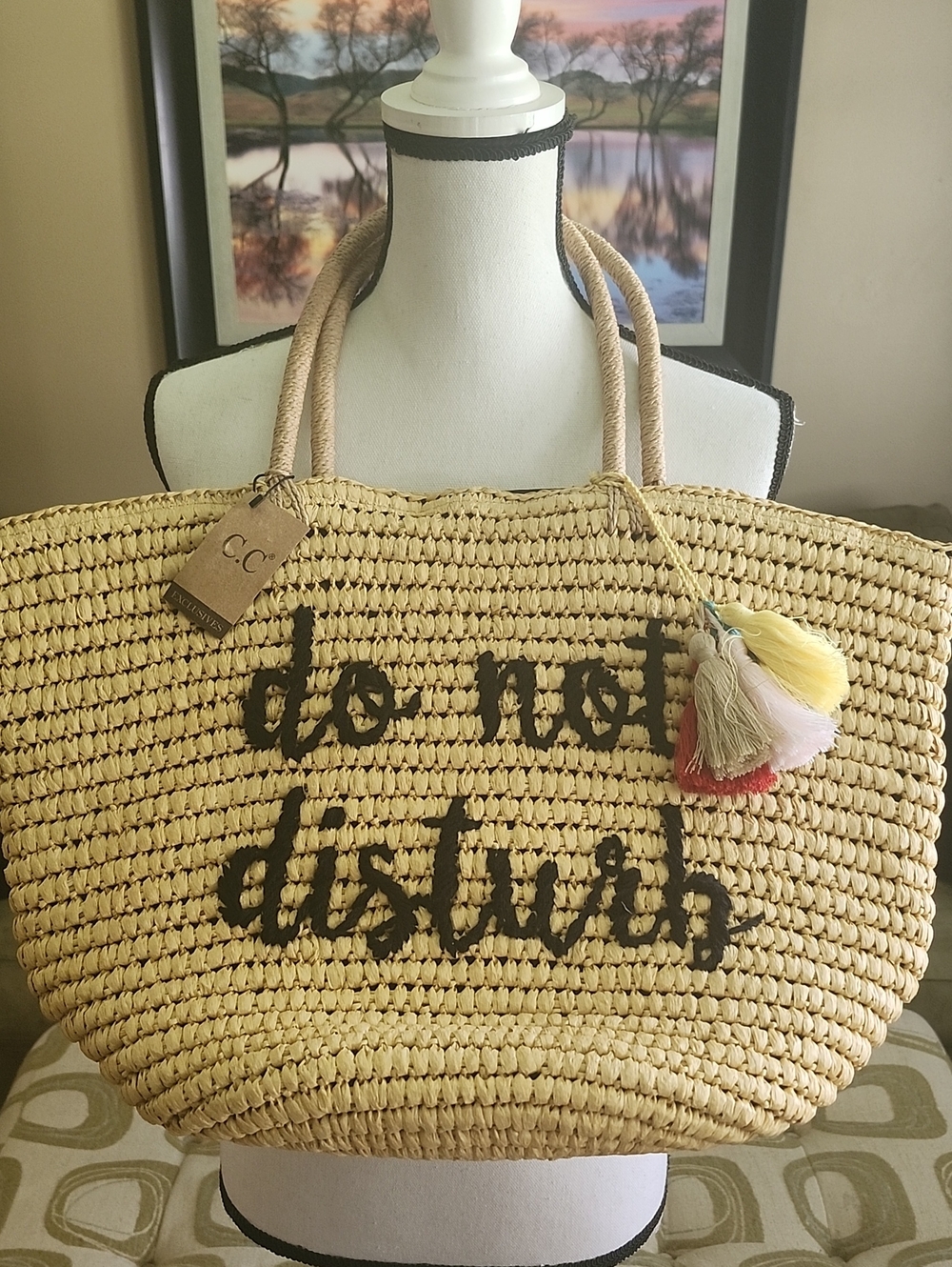 NWT🖤C.C EXCLUSIVE STRAW TOTE DO NOT DISTURB